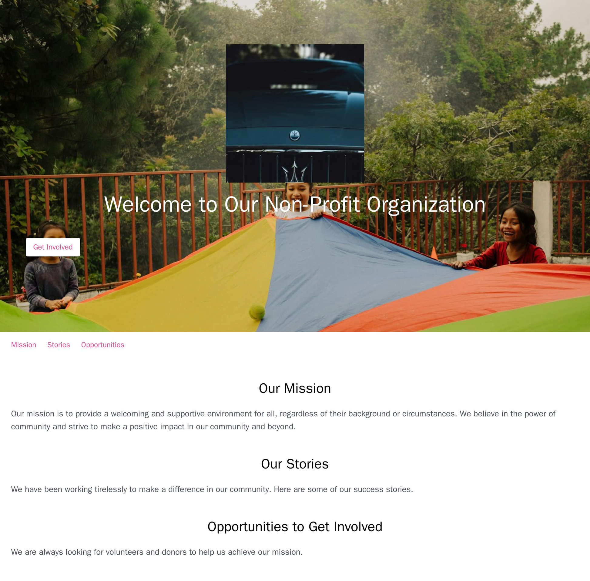 Non-Profit Organization: A welcoming design with a full-width header image and a centered logo. The site features a prom Web Template 313