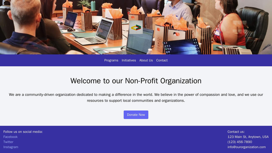 Non-profit Organization: A compassionate and inviting design with a large background image of a community project, a cen Web Template 159