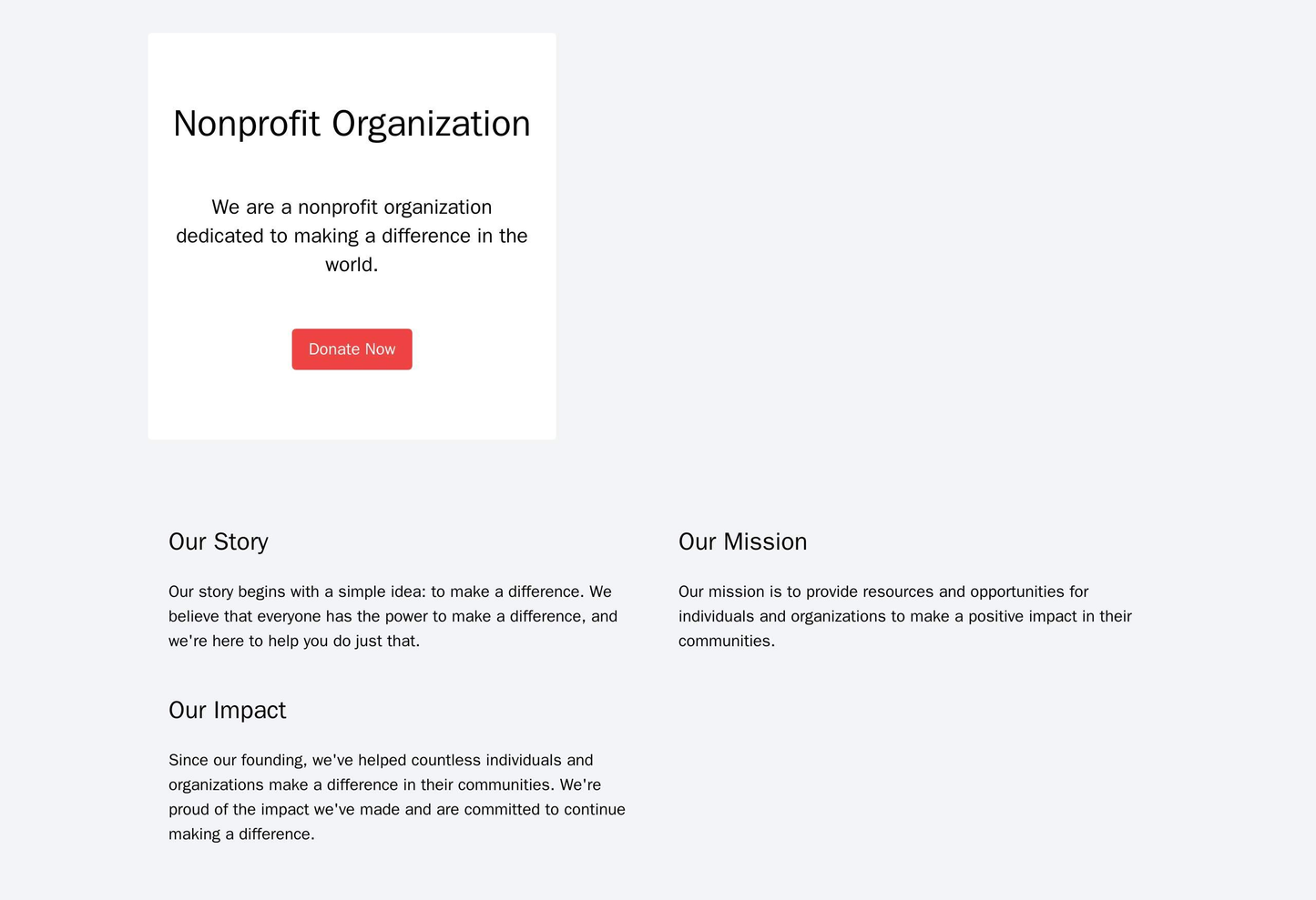 Nonprofit Organization: A one-page layout with a clear call to action, a prominent donation button, and sections for the Web Template 1077