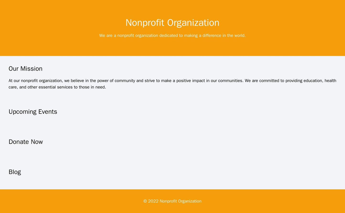 Nonprofit Organization: A multi-column layout highlighting the organization's mission, upcoming events, donation form, a Web Template 1468