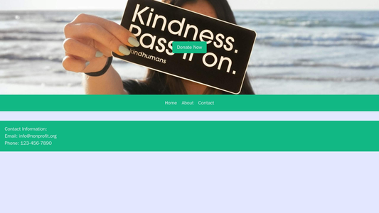 Nonprofit Organization: A full-width header image with a call-to-action button overlay. Simple menu at the top with clea Web Template 211