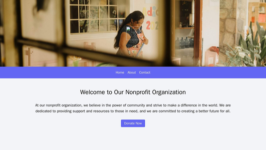 Nonprofit Organization: A simple and clean layout with a large header image of people, a centered logo, and a top naviga Web Template 962