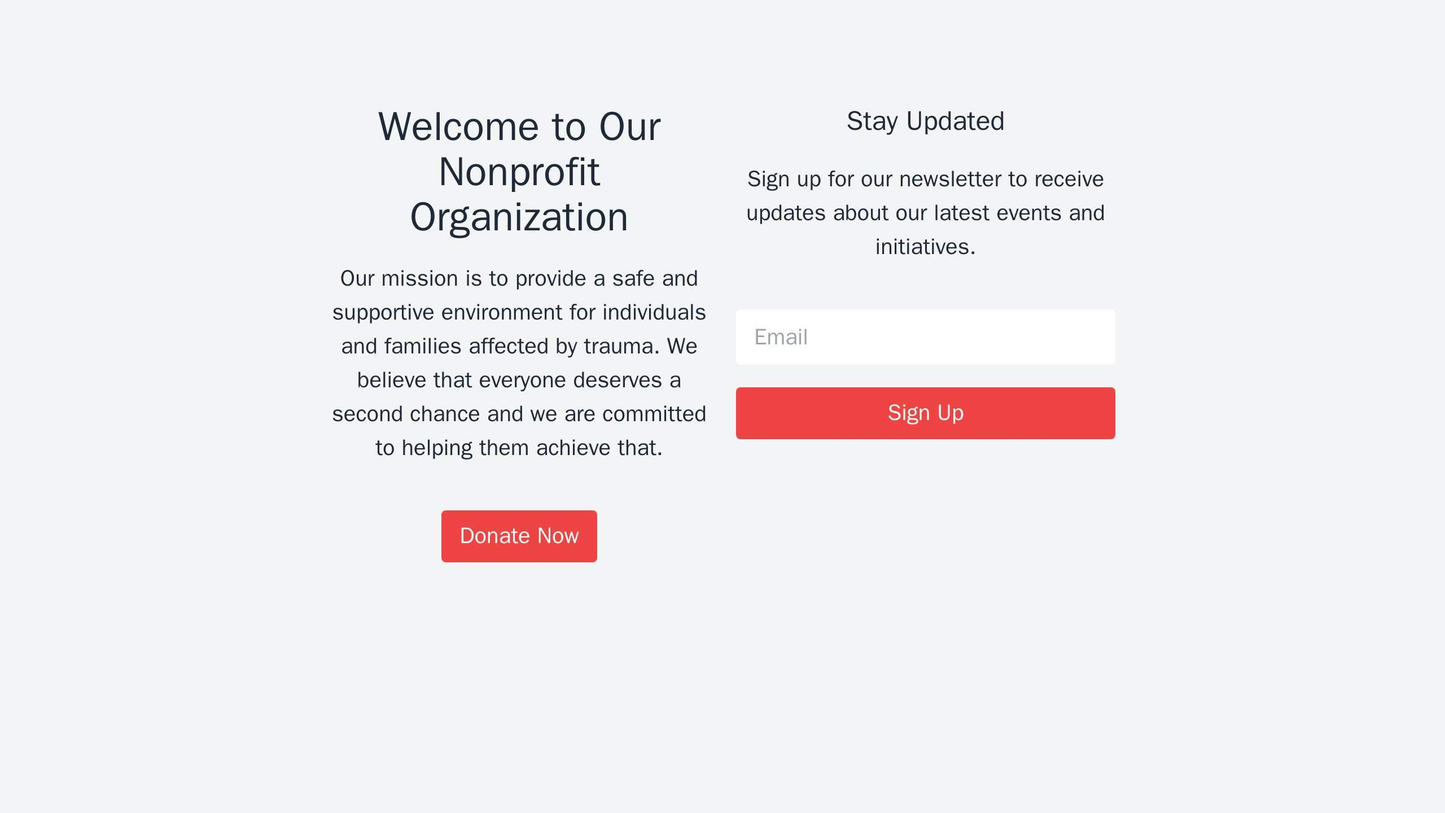 Nonprofit Organization Site: A two-column layout with a large, central call-to-action button and a brief mission stateme Web Template 441