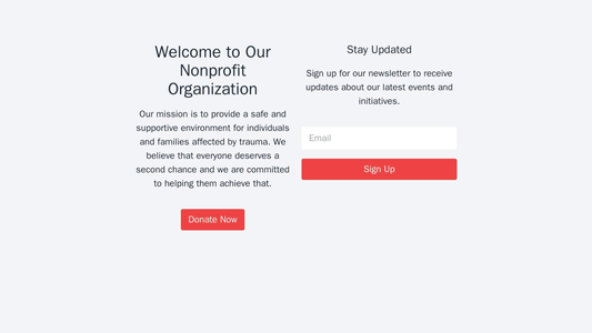 Nonprofit Organization Site: A two-column layout with a large, central call-to-action button and a brief mission stateme Web Template 441