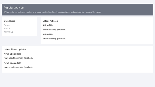 Online News Site: A magazine-style layout with a top banner showcasing popular articles, a left sidebar for categories a Web Template 338