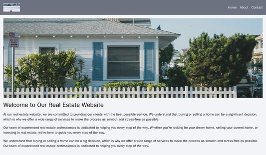 Real Estate: A modern and clean layout with a centered header image of a property, a logo at the top left, and a main na Web Template 1224