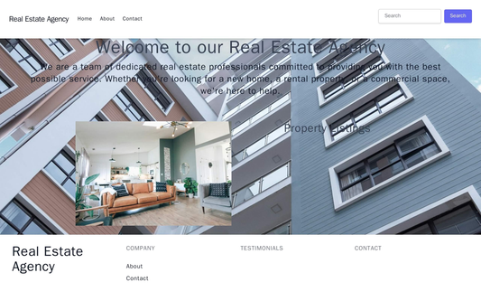 Real Estate Agency: A two-column design with a large header image and property listings on the right, a navigation bar w Web Template 221