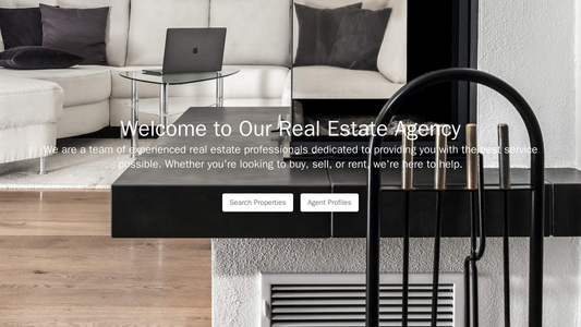 Real Estate Agency: A spacious and modern design with a large background image of a property, a centered logo, and a top Web Template 312