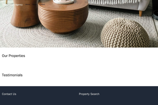 Real Estate Agency Site: A full-width header image, a top navigation menu, a grid layout for property listings with filt Web Template 231