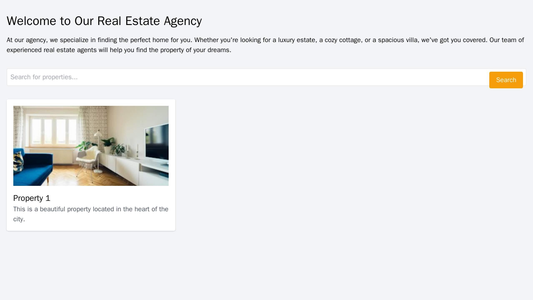Real Estate Agency Site: A layout featuring a large, rotating property gallery, a prominent search bar, and a property l Web Template 621