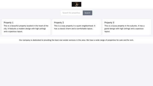 Real Estate Company: A clean and professional design with a centered logo, a prominent search bar, a grid layout for pro Web Template 57