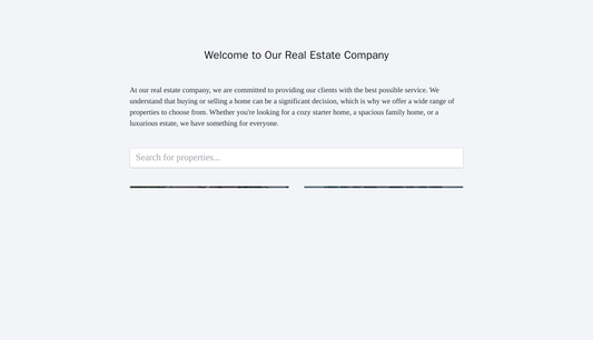 Real Estate Company: A grid-based layout with images of properties on one side and a description on the other. Use a war Web Template 672