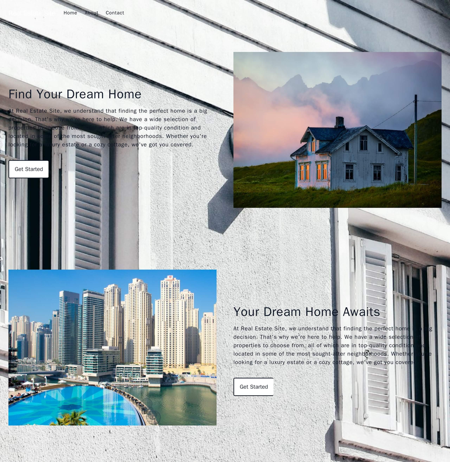 Real Estate Site: Clean and professional design with a hero section showcasing an image of a beautiful property and a ca Web Template 154