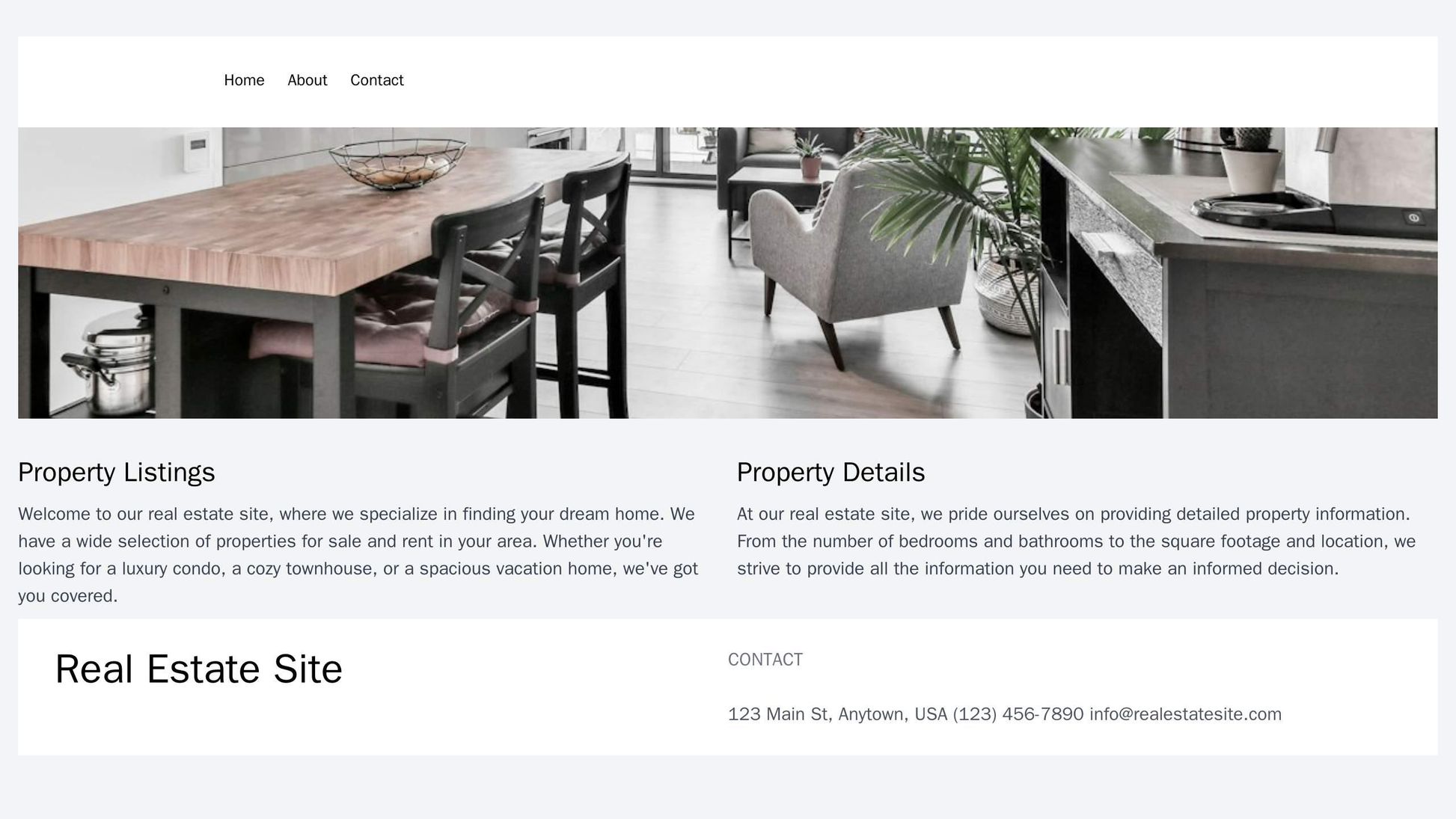 Real Estate Site: A hero image of a beautiful property, a top navigation bar with search feature, a two-column layout fo Web Template 811