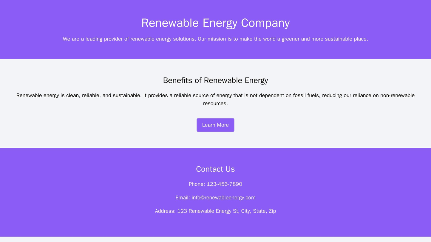 Renewable Energy Company Site: A layout with multiple sections highlighting the benefits of renewable energy, a large ca Web Template 1033