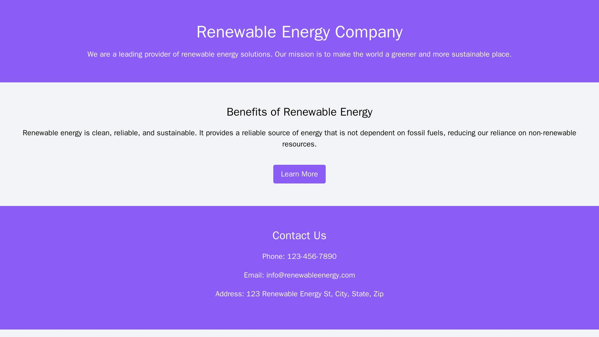 Renewable Energy Company Site: A layout with multiple sections highlighting the benefits of renewable energy, a large ca Web Template 1033