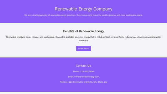 Renewable Energy Company Site: A layout with multiple sections highlighting the benefits of renewable energy, a large ca Web Template 1033