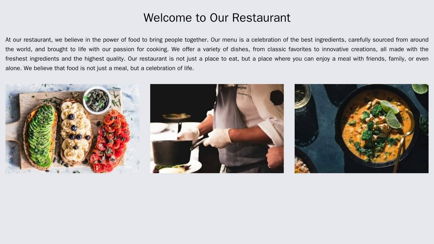 Restaurant: A horizontal scrolling menu showcasing high-resolution images of the restaurant, its dishes, and customer te Web Template 1097