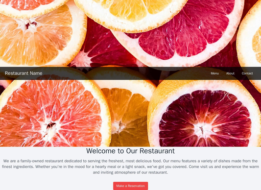 Restaurant: A warm and inviting design with a full-screen image of a delicious dish, a horizontal navigation bar at the  Web Template 1164