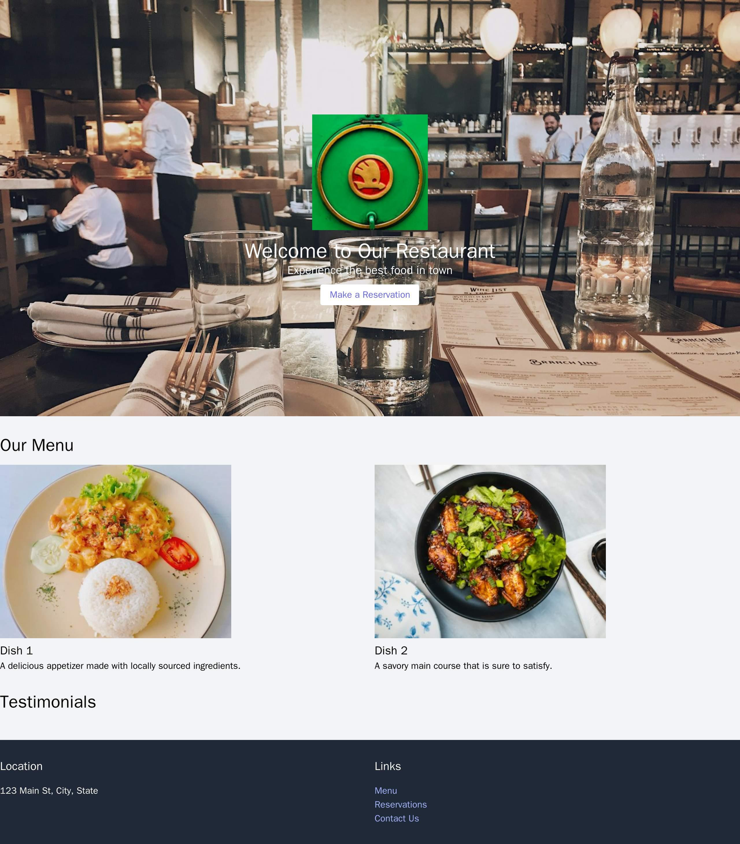 Restaurant: A large, appetizing image of a dish in the header, with the restaurant's logo and a call-to-action for reser Web Template 306