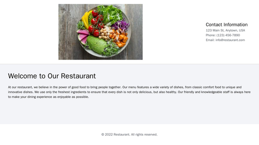 Restaurant: A warm and inviting design featuring a large, high-resolution image of food at the top of the page. Contact  Web Template 641