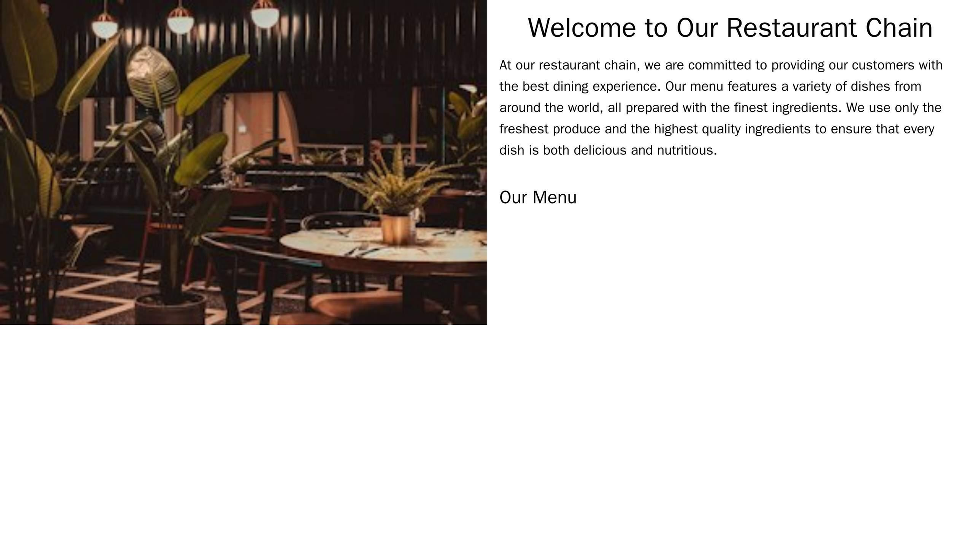 Restaurant Chain: A two-column design with a beautifully illustrated, full-width background image of a dish on the right Web Template 1496