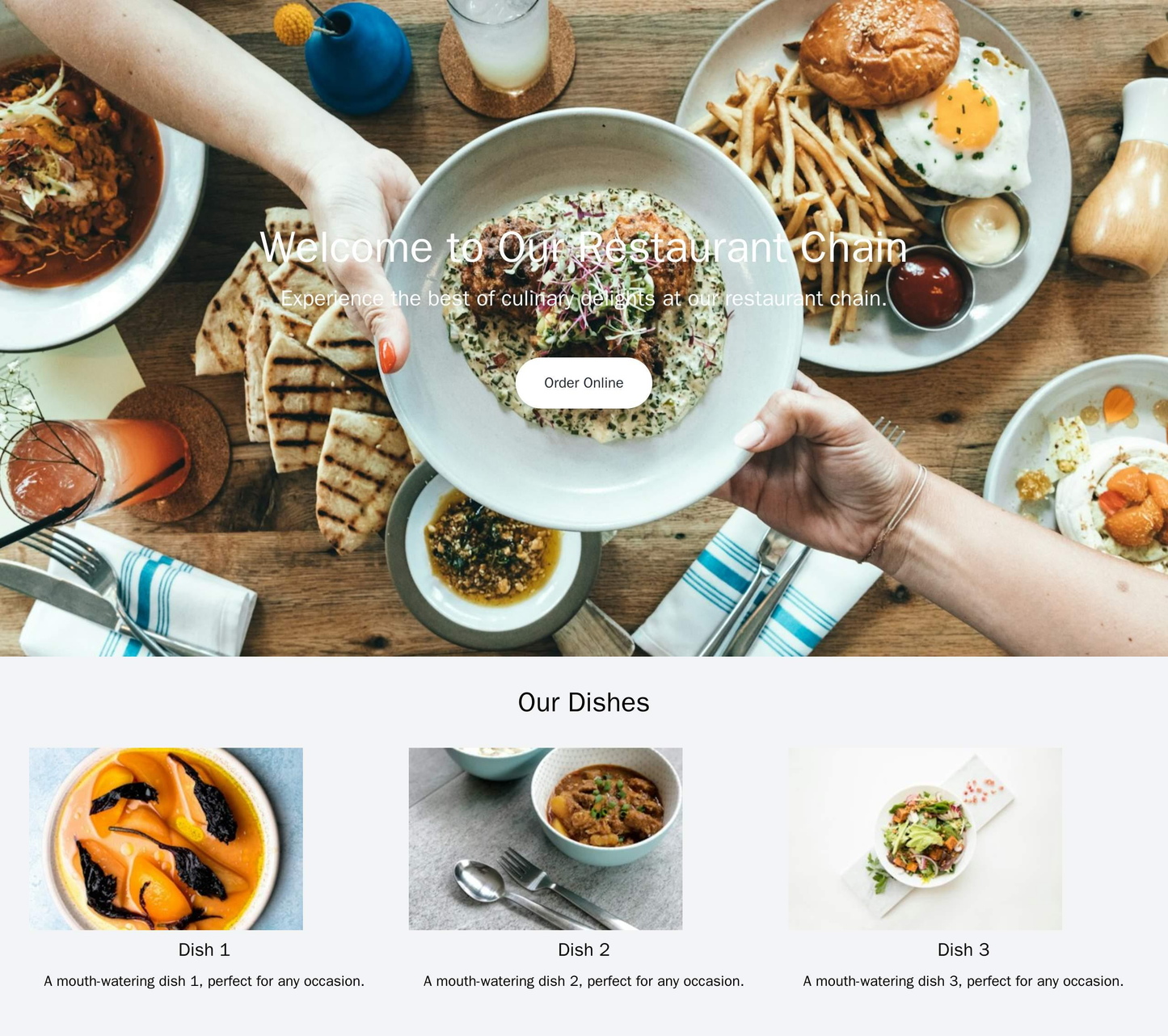 Restaurant Chain: A mouth-watering homepage image accompanied by a sliding image banner displaying various dishes. A pro Web Template 1763