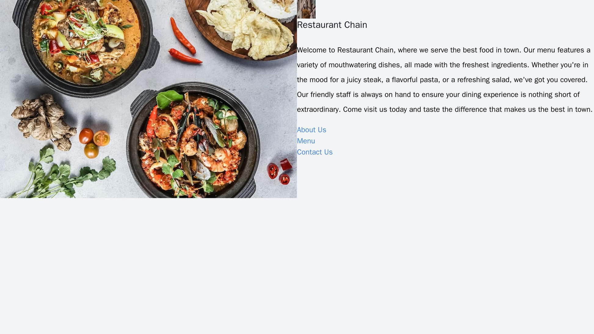 Restaurant Chain: A mouthwatering design featuring a full-width, high-resolution background image of a delicious meal. T Web Template 328