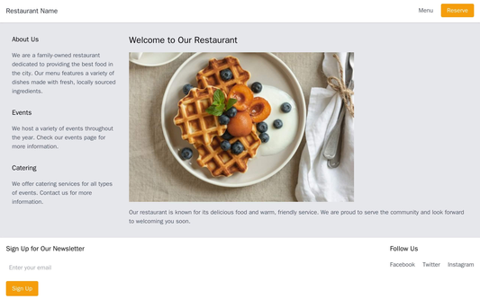 Restaurant Website: A header with a menu and reservation button, a main content area displaying images of dishes and cus Web Template 1336