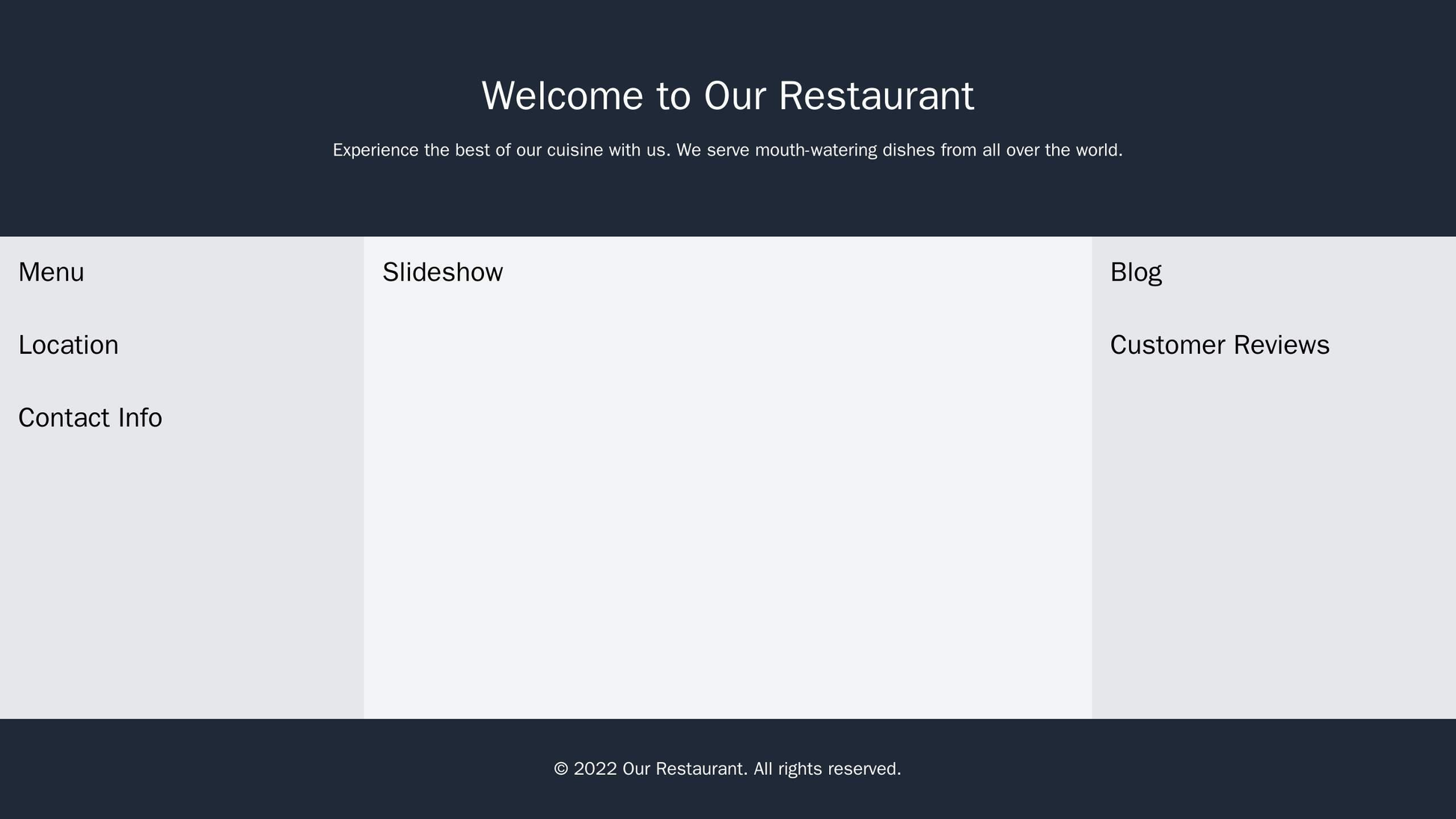 Restaurant Website: A one-page design with a center area for a slideshow of mouth-watering cuisine images, a left sideba Web Template 1596