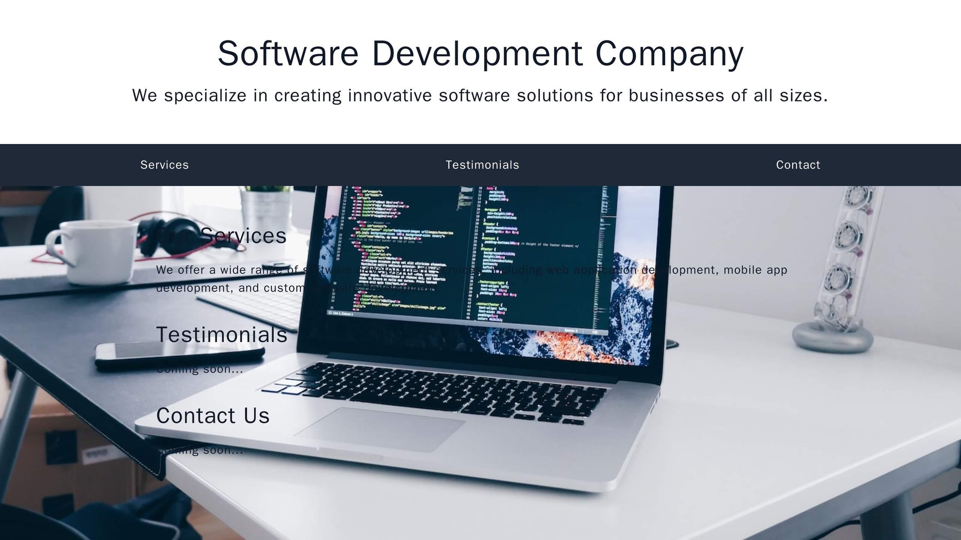 Software Development Company: A minimalist design with a full-screen header containing information on the latest project Web Template 340