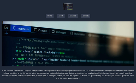 Software Development Company: A tech-savvy design with a dark color palette, a centered logo, and a top menu bar with tr Web Template 792