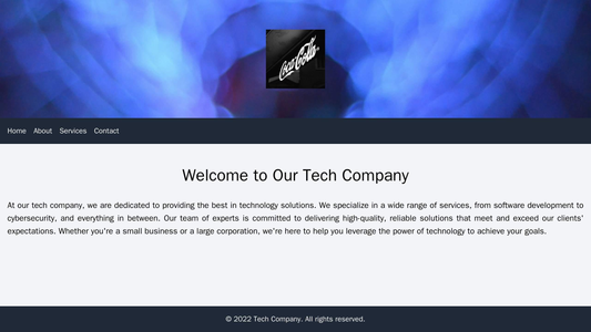 Tech Company: A minimalistic design with a large background image of the latest gadget, a centered logo, and a hidden na Web Template 1127