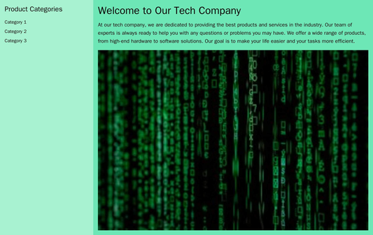 Tech Company: A minimalistic layout with a large center-fold image, bold typography, and a sidebar featuring product cat Web Template 1527