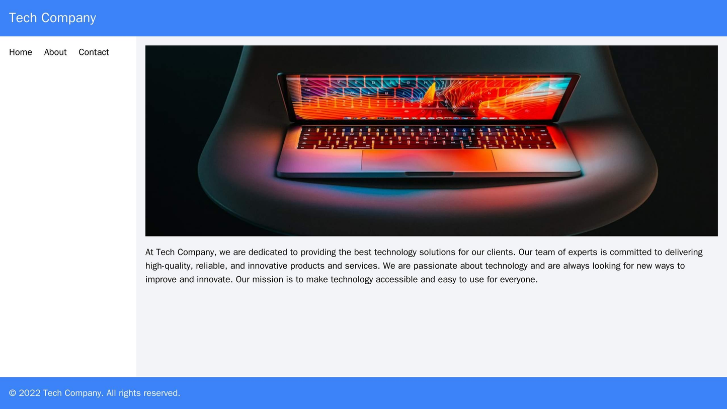 Tech Company: A minimalist design with a large, center-placed hero image and a navigation bar at the top. A sidebar on t Web Template 1542