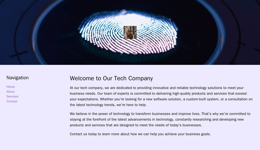 Tech Company: A minimalist design with a large header image, a centered logo, and a two-column layout. The left column w Web Template 317