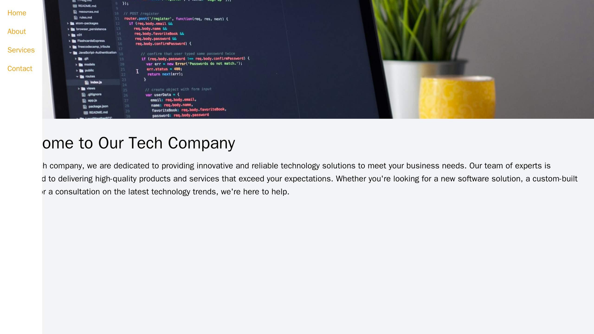 Tech Company: A minimalist design with a large, centered header image and a bold, asymmetrical navigation menu on the le Web Template 497