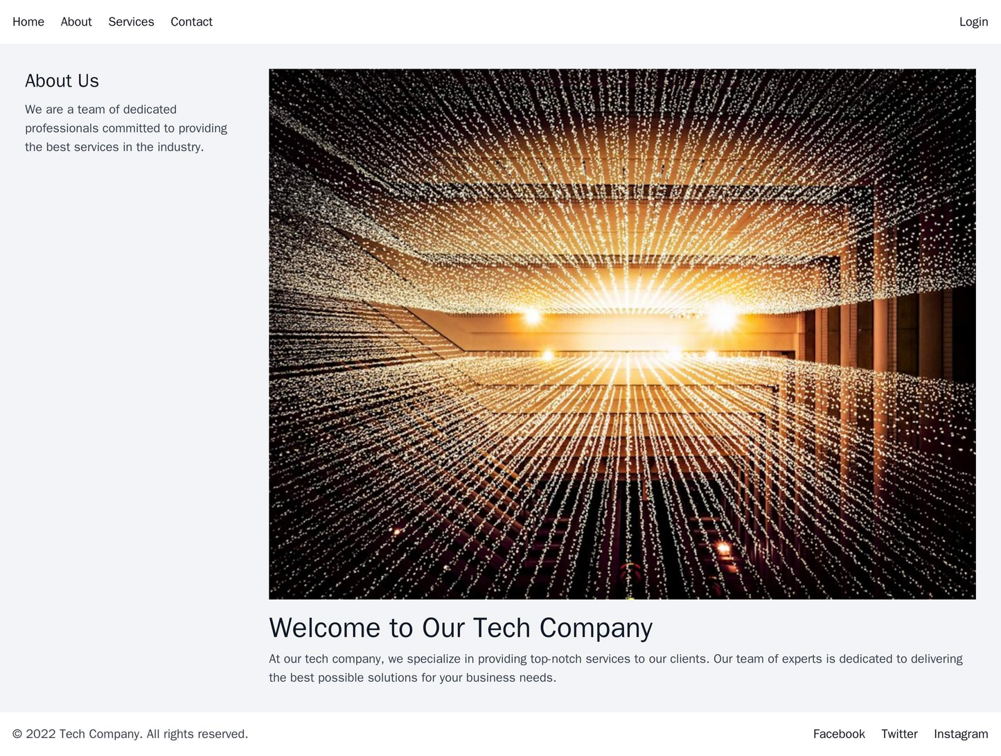 Tech Company: A minimalist design with a large, central hero image, navigation menu on the top, and a left sidebar for i Web Template 521