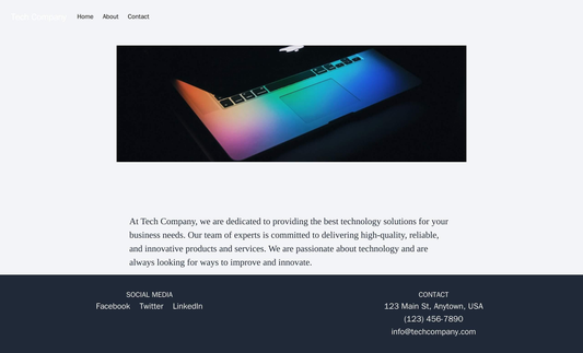 Tech Company: A minimalist design with a large, central hero image, navigation menu on the top, and a footer with social Web Template 661