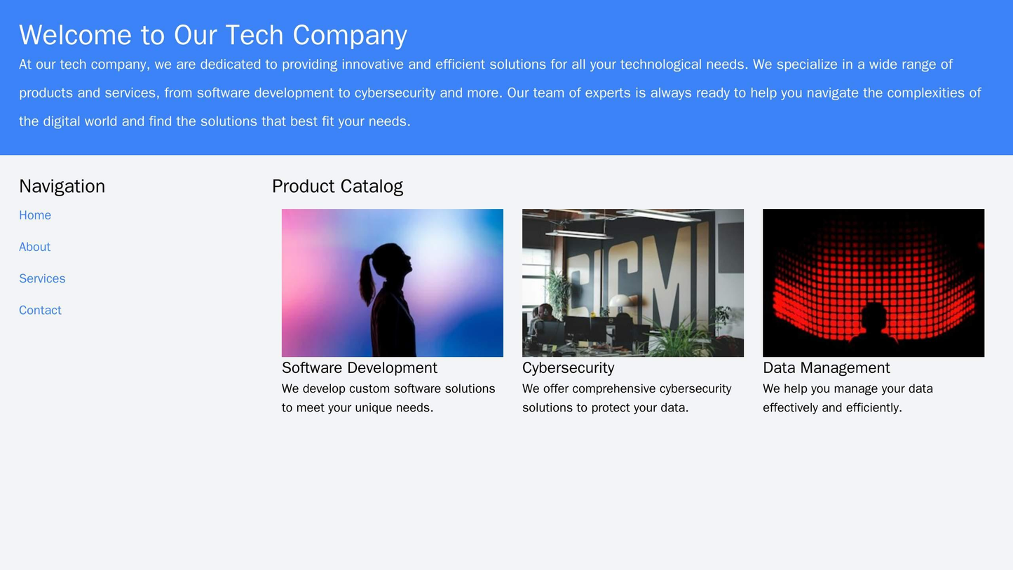 Tech Company: A minimalistic design with a large, centrally positioned header image, a left sidebar for navigation and p Web Template 668