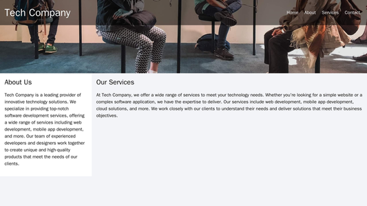 Tech Company: A modern and clean layout with a full-width header image, a left sidebar for navigation and additional inf Web Template 682