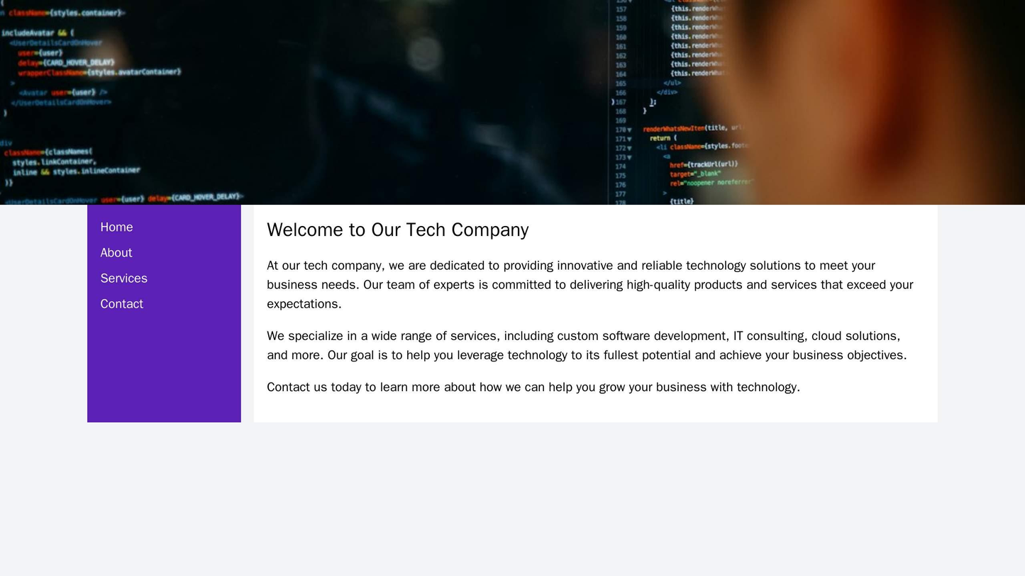 Tech Company: A minimalistic layout with a large, centered header image and navigational menu on the left. The primary c Web Template 723