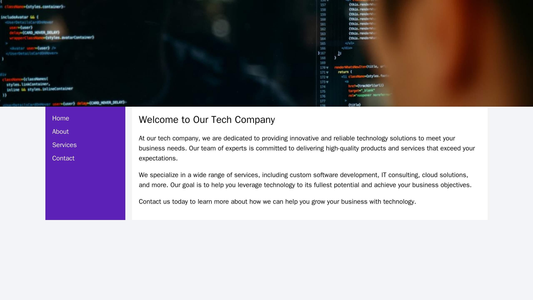 Tech Company: A minimalistic layout with a large, centered header image and navigational menu on the left. The primary c Web Template 723