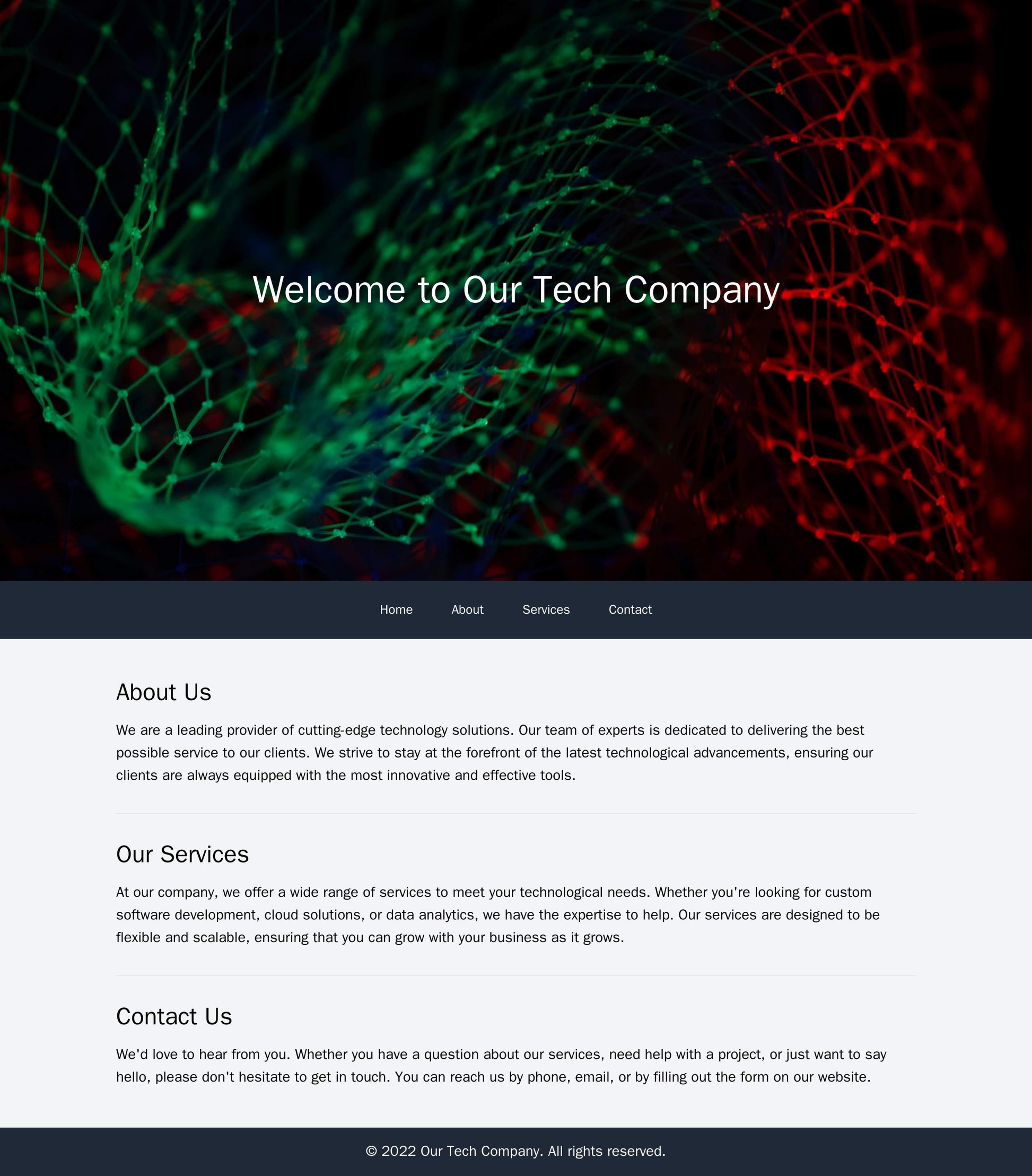 Tech Company Site: A minimalist design with a large, centered header image and a simple navigation menu. The main conten Web Template 556