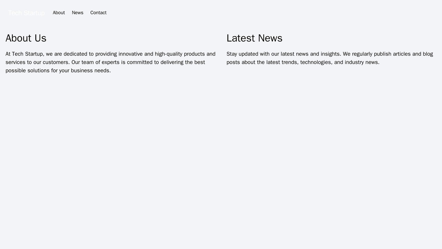 Tech Startup: A contemporary design with a center area for a hero image, a left column for about the company, and a righ Web Template 1597