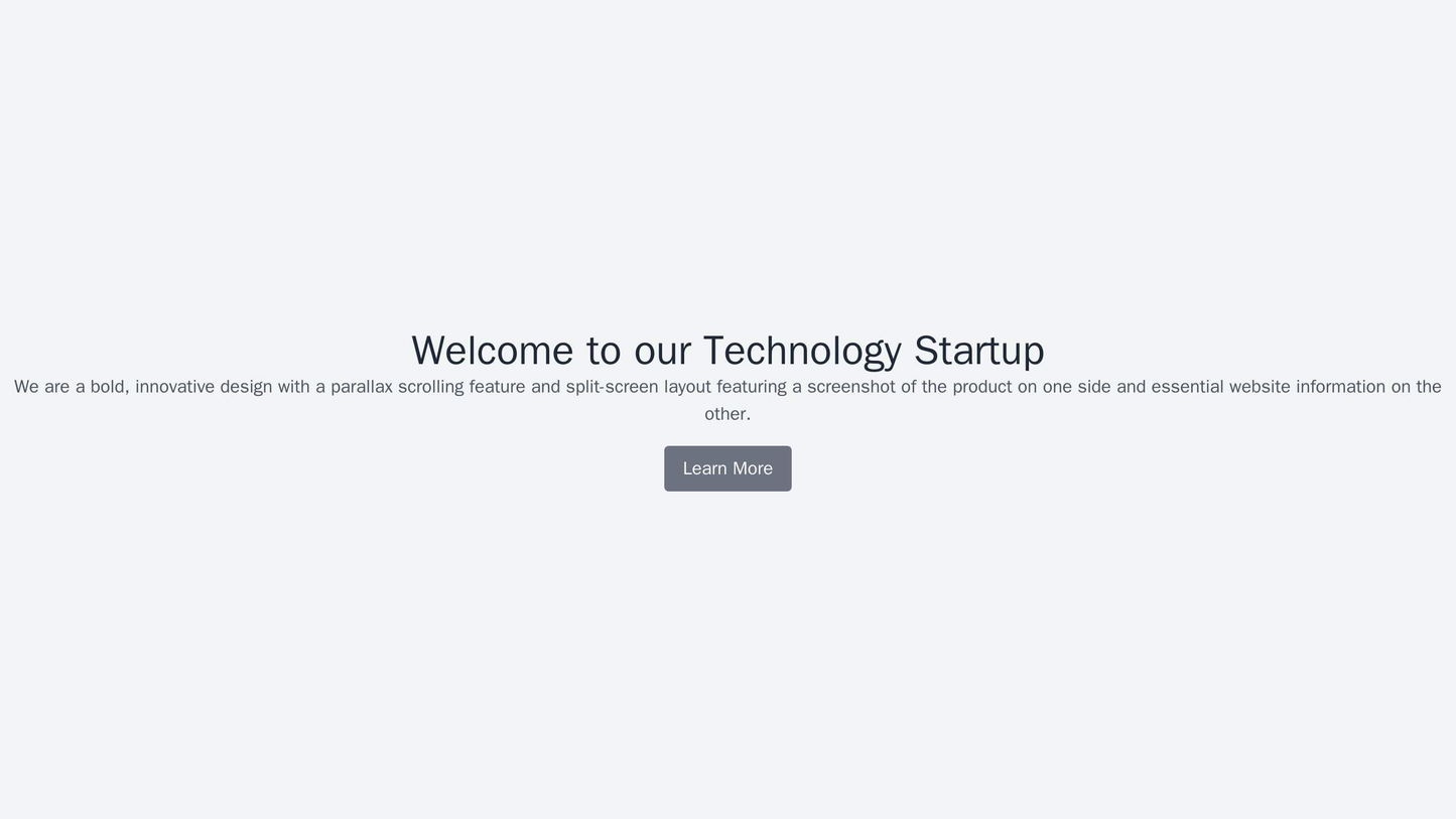 Technology Startup: A bold, innovative design with a parallax scrolling feature and split-screen layout featuring a scre Web Template 798