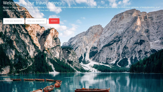 Travel Agency: A full-width header image of a beautiful travel destination with an overlaid search bar inviting users to Web Template 1146