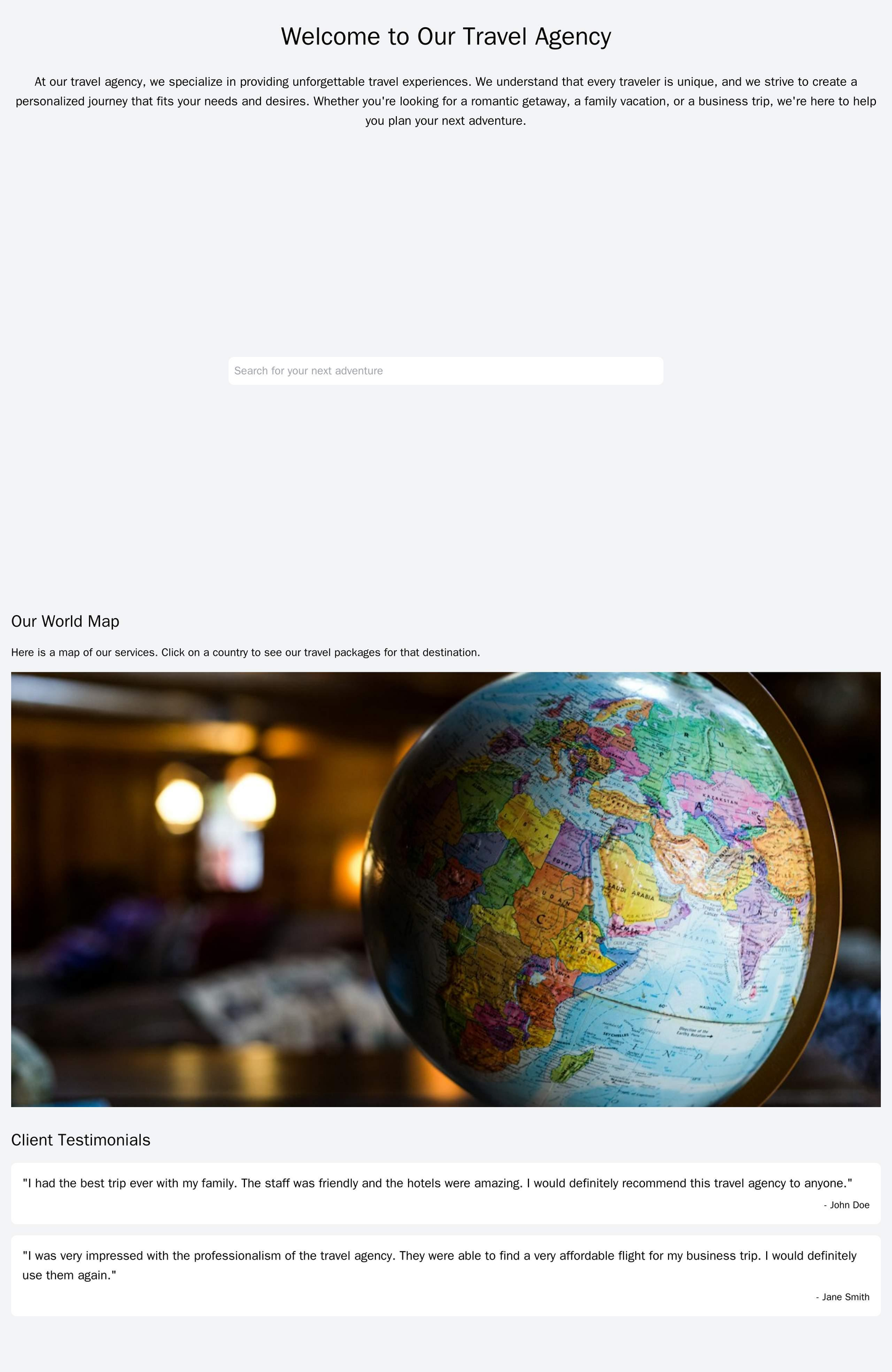 Travel Agency: A visually engaging design with a full-screen video background and a search bar, an interactive world map Web Template 1154