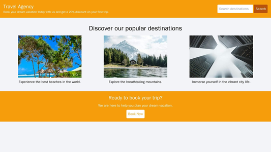 Travel Agency: A website with a header containing a logo, a search bar, and a tagline highlighting promotions or destina Web Template 1329