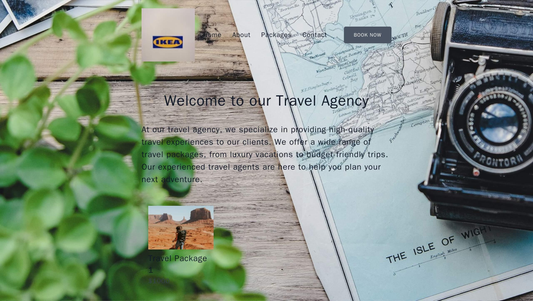 Travel Agency: A vibrant and engaging layout with a hero image that covers the entire screen, a left-aligned logo, and a Web Template 1684